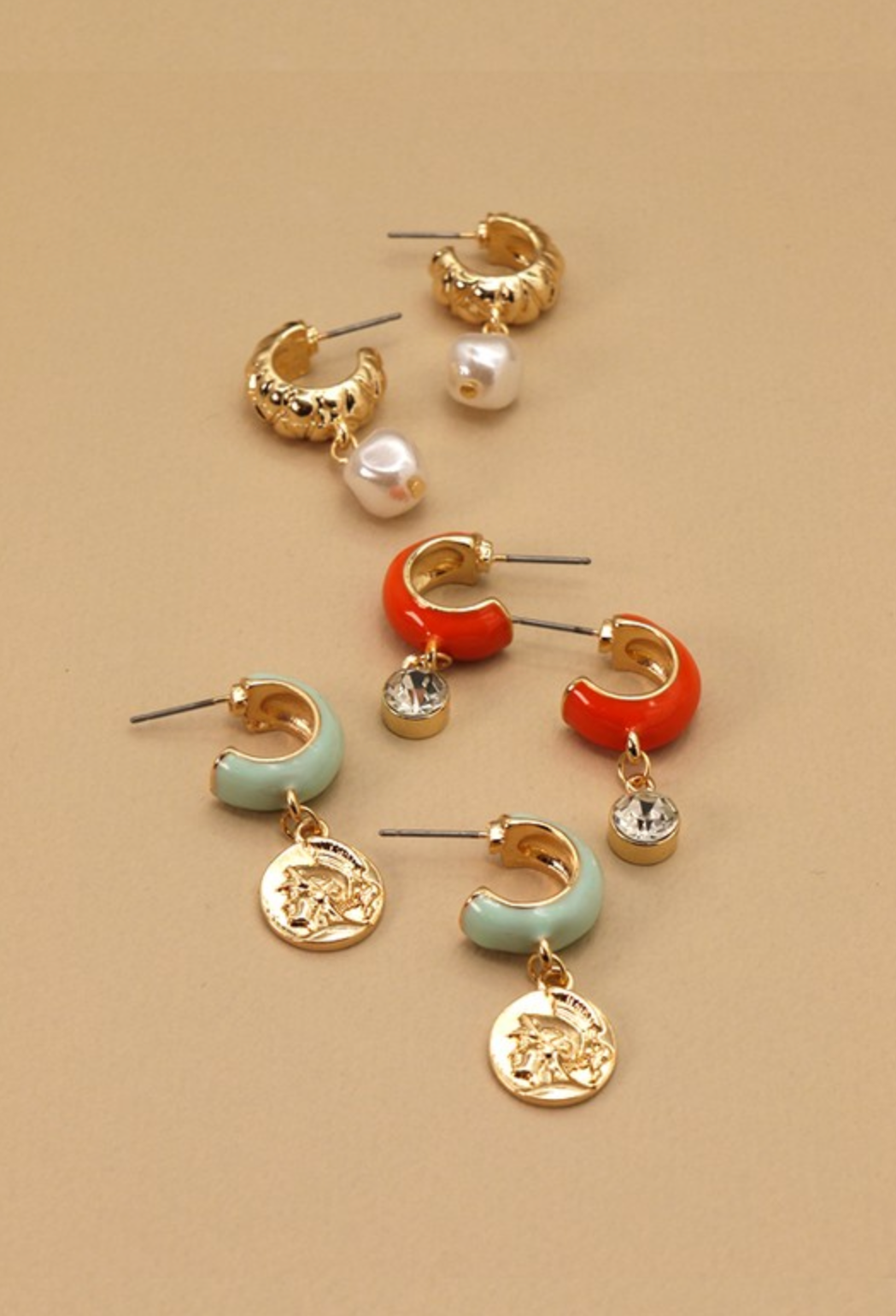 Coin Pearl Drop Trio Earrings