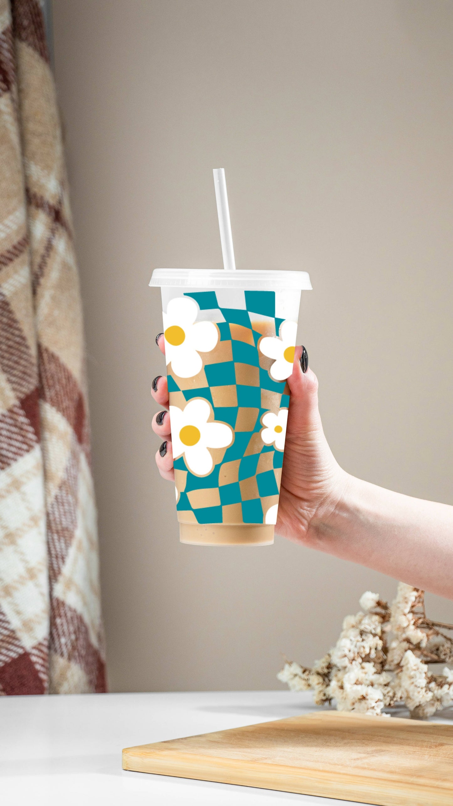 Retro Floral Checkers- Tumbler
