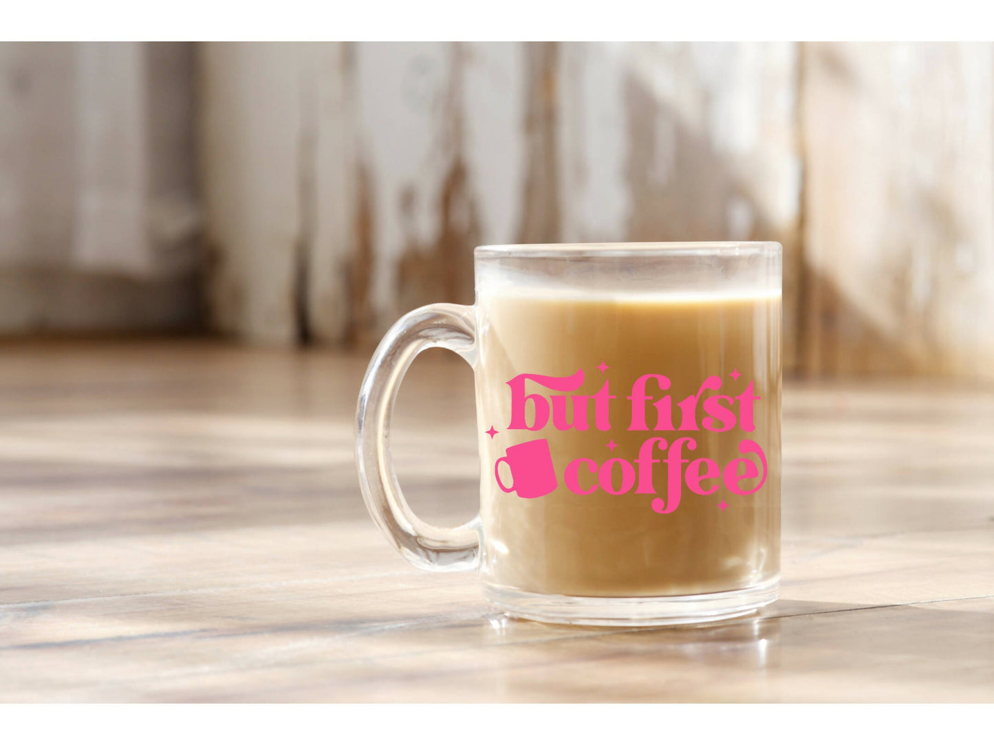But first, coffee- glass mug